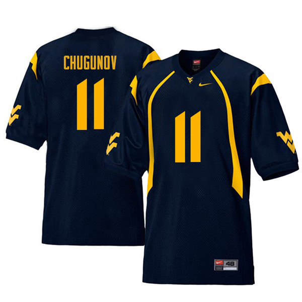 Men #11 Chris Chugunov West Virginia Mountaineers Retro College Football Jerseys Sale-Navy - Click Image to Close